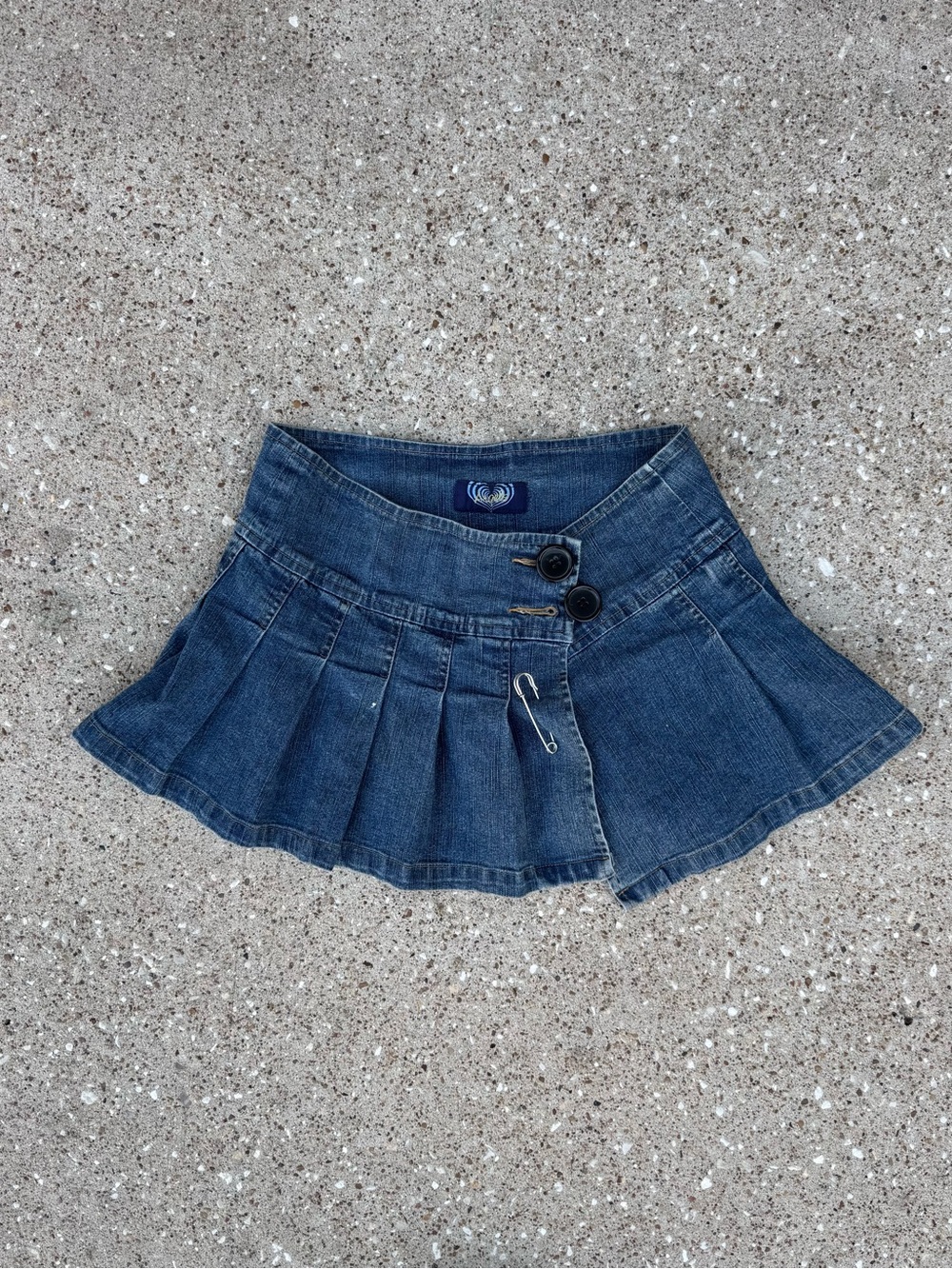 Angels Dark Blue Denim Pleated Mini Skirt